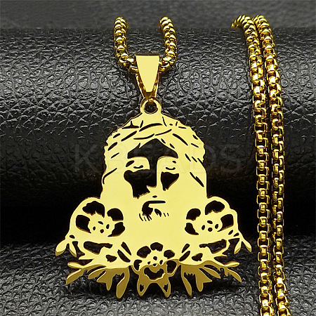 201 Stainless Steel Religion Jesus Pendant Necklaces NJEW-H065-01G-1