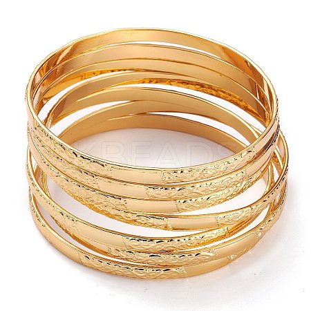 7Pcs Women's Simple Fashion Textured PVD Vacuum Plating 201 Stainless Steel Stackable Bangles BJEW-O182-07G-1-1