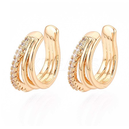 Brass Micro Pave Clear Cubic Zirconia Cuff Earrings EJEW-T047-77G-1