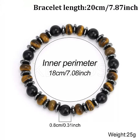 European Synthetic Non-magnetic Hematite & Natural Obsidian & Lava Rock & Tiger Eye Beaded Stretch Bracelets for Men XR3727-4-1