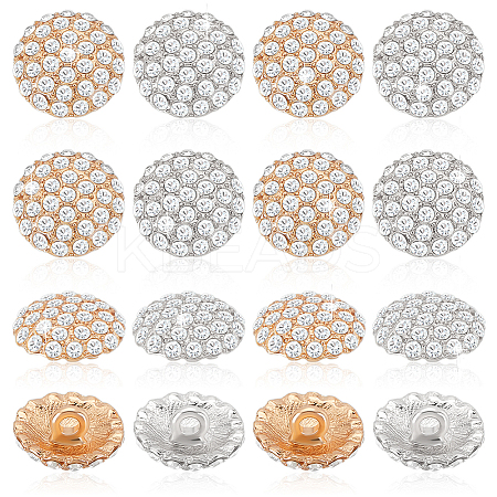 16Pcs 2 Colors 1-Hole Alloy Rhinestone Shank Buttons BUTT-GA0001-17-1