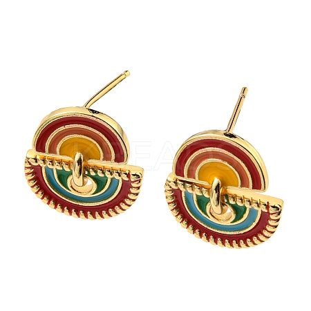 Real 18K Gold Plated Brass Rainbow Dangle Stud Earrings with Enamel KK-C026-13G-1