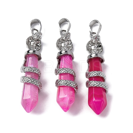 Natural Hot Pink Banded Agate(Dyed & Heated) Pendants G-A241-01P-14-1