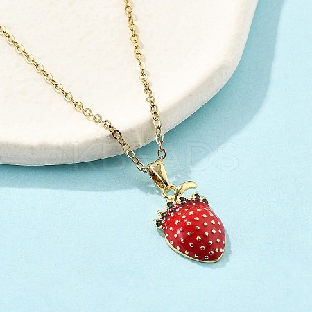 Brass Micro Pave Cubic Zirconia Strawberry Pendant Neckalces for Women NJEW-S448-01G-1
