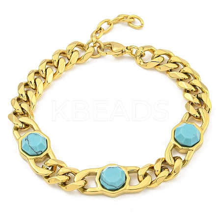 304 Stainless Steel & Synthetic Turquoise Polygon Link Bracelets for Women BJEW-G717-16G-03-1