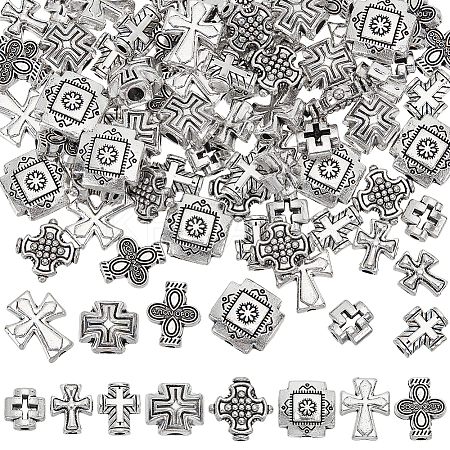 80Pcs 8 Styles Tibetan Style Zinc Alloy Beads TIBEB-FG0001-01-1