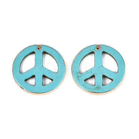 Dyed Synthetic Turquoise Peace Sign Big Pendants TURQ-T004-31B-1