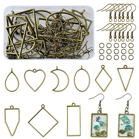 80Pcs 3 Styles Zinc Alloy Open Back Bezel Pendants with Iron Open Jump Rings with Iron Earring Hooks DIY-YW0009-29B-1