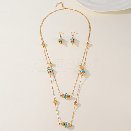 Elegant Classic Vintage Brass Double Layer Necklace & Earrings Set for Women HP6624-1