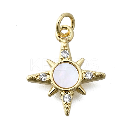 Brass Micro Pave Clear Cubic Zirconia 8 Point Star Pendants KK-V010-23G-1