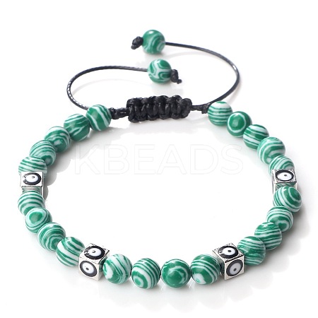 Trendy Ethnic Style Cube Evil Eye & Round Dyd Synthetic Turquoise Beaded Stretch Bracelets PJ2289-7-1