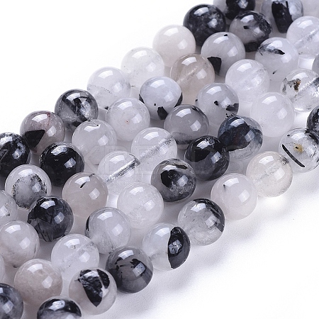 Natural Tourmalinated Quartz/Black Rutilated Quartz Beads Strands LS-G-E558-04-8mm-1