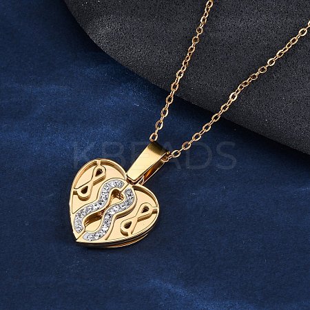 304 Stainless Steel Polymer Clay Rhinestones Heart Openable Pendant Necklaces for Women NJEW-Z065-13G-1