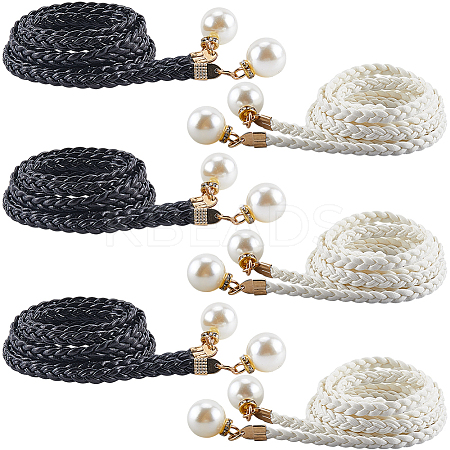 Imitation Leather Braided Chain Belts with Imitation Pearl AJEW-CP0008-67C-1