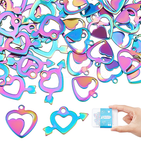 60Pcs 2 Style Rack Plating Rainbow Color 304 Stainless Steel Pendants STAS-DC0008-42-1