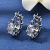 Square Brass Micro Pave Clear Cubic Zirconia Hoop Earrings EJEW-H108-07P-1