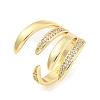Brass Micro Pave Clear Cubic Zirconia Open Cuff Rings for Women RJEW-L121-005G-1