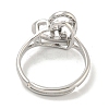 Heart with Letter Rack Plating Brass Micro Pave Cubic Zirconia Adjustable Rings for Women RJEW-I105-06P-K-3
