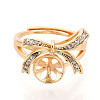 Bowknot Brass Micro Pave Clear Cubic Zirconia Adjustable Ring Settings KK-T076-27G-2