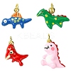 4Pcs 4 Style Dinosaur Rack Plating Brass Enamel Pendants KK-CJ0003-32-1