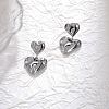 304 Stainless Steel Hammered Heart Dangle Stud Earrings JE1119B-3