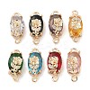 Brass Pave Faceted Glass Oval Connector Charms KK-G517-13G-1