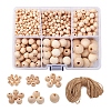 6 Style Natural Round Wood Beads and Jute Cords WOOD-YW0001-02-1