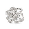 Rack Plating Brass Micro Pave Cubic Zirconia Adjustable Flower Rings RJEW-D025-19P-2