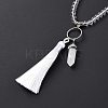 Natural Quartz Crystal Bullet & Tassel Pendant Necklace with Mixed Gemstone Beaded Chains NJEW-E585-02G-4