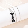 304 Stainless Steel Black Enamel Paw Print Bone Pendant Pet Urn Ashes Necklaces LS-NJEW-S455-06P-1