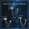 6Pcs 6 Style Long Chain Tassel Dangle Alloy Rhinestone Brooches JEWB-CA0001-12-2