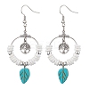 Natural Sea Shell Beads and Synthetical Dyed Turquoise Leaf Pendants Earrings EJEW-JE05921-1