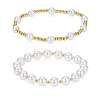 2Pcs 2 Styles ABS Plastic Imitation Pearl & Shell Pearl & Brass Beads Bracelets BJEW-SW01606-1