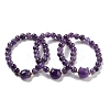 Round & Cat Head Natural Amethyst Beaded Stretch Bracelets for Women BJEW-K251-03A-1