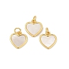 Brass Pave Natural White Shell Heart Charms KK-U055-27G-1
