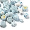 24Pcs 12 Styles Blue Color Theme Glazed Porcelain Beads PORC-YW0001-40-2