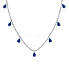 Rhodium Plated 925 Sterling Silver Pave Blue Cubic Zirconia Cable Chain Teardrop Tassel Necklaces for Women NJEW-Q342-14P-1