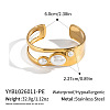 Imitation Pearl Oval 304 Stainless Steel Hollow Open Cuff Bangles for Women RV6494-2-2