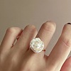 Flower Natural Freshwater Baroque Pearl with Brass Cuff Rings for Women FS-WG89D29-01-2