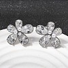 Flower Brass Micro Pave Clear Cubic Zirconia Stud Earrings EJEW-P333-02P-1