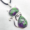 Natural Ruby in Zoisite Alloy Cat Shape Pendant Necklaces KJ2639-8-1