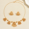 Vintage Brass Micro Pave Clear Cubic Zirconia Filigree Bell Pendant Necklace & Stud Earrings Set for Women JR0711-5
