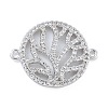 Rack Plating Brass Micro Pave Clear Cubic Zirconia Flat Round with Tree Connector Charms KK-A234-034P-1