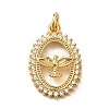 Oval with Eagle Rack Plating Brass Micro Pave Clear Cubic Zirconia Pendants KK-K377-21G-1