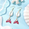 Natural Cowrie Shell Glass Dangle Earrings EJEW-JE06385-07-1