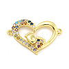 Rack Plating Brass Micro Pave Colorful Cubic Zirconia Heart with Footprint Connector Charms KK-P270-22G-1