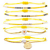 5Pcs 5 Styles Bohemian Glass Seed Bead Braided Beads Bracelets & 304 Stainless Steel Charm Double Layers Bracelets for Women WO6368-1-1