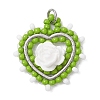 Glass Seed Beaded Heart with Rose Pendants PALLOY-MZ01030-01-1