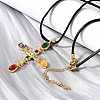304 Stainless Steel Cubic Zirconia Pendant Necklaces NJEW-H070-03G-3