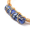 Natural Lapis Lazuli Triple Column Beaded Open Cuff Bangle BJEW-E377-01G-05-4